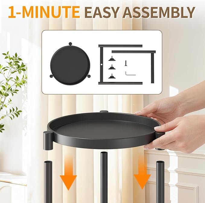 LASZOLA Black Plant Stand Indoor for Large Tall Heavy Duty Planters, Metal Vertical Single Flower Holder Organizer for Floor Corner, Sturdy Wrought Iron Round Shelf for Modern House Patio Decorative