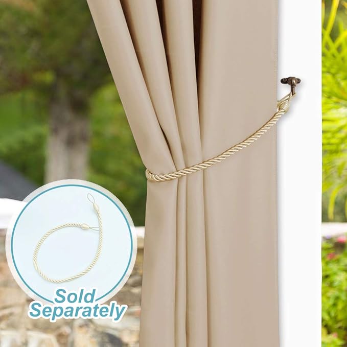 NICETOWN Outdoor Curtain for Patio Waterproof 108 inch Extra Long, Rustproof Grommet Room Darkening Thermal Insulated Privacy Outdoor Space Drape for Hall/Lounge, 84 inch Wide, Biscotti Beige, 1 PC