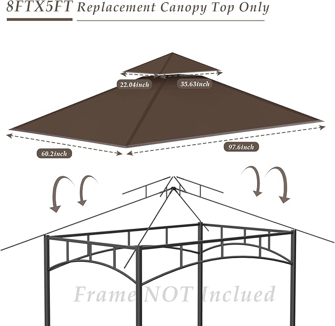 Grill Gazebo Replacement Top, 5 * 8 Outdoor BBQ Top Cover, Double Layer BBQ Gazebo Top Canopy for Model #L-GG001PST-F (Brown)