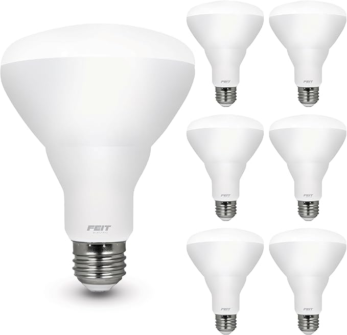 Feit Electric BR30 LED Light Bulbs, 100W Equivalent, Dimmable, E26 Standard Base, 80 CRI, 1400 Lumens, 3500K Neutral White, 120V, 10 Years Lifetime, Damp Rated, 6 Pack, 100BR30DM83510KLED/6