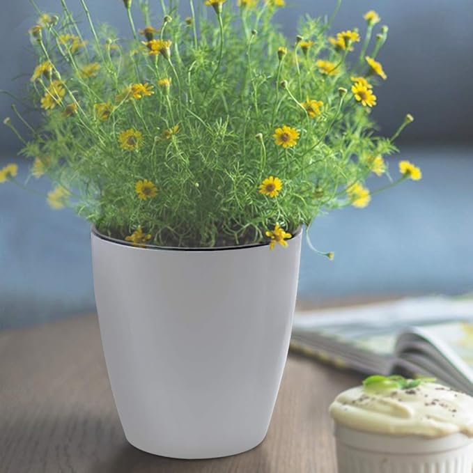 SAND MINE Self Watering Planter White Flower Pot (6, XL)