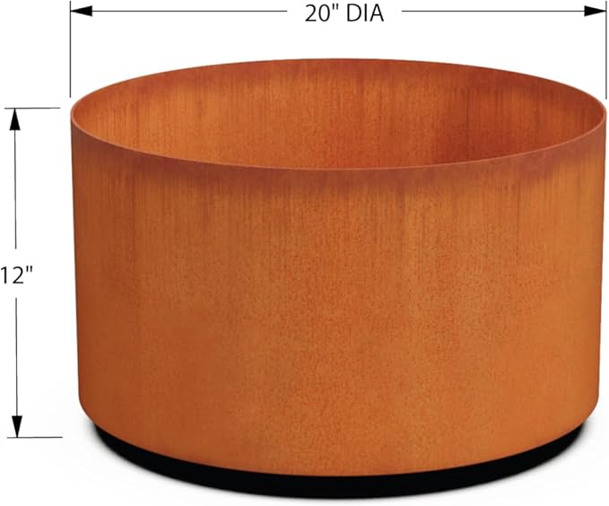 Plantercraft Large Round Planters for Outdoor Plants | 20 x 12 Inch Corten Steel Planter | Heavy Duty Metal Planter for Patio & Garden