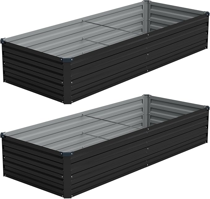 Vengarus 8x2x1FT (2 Pack) Galvanized Raised Garden Bed Kit, Outdoor Metal Planter Box for Vegetables, Rectangular Steel Container, Easy Assembly (Black)