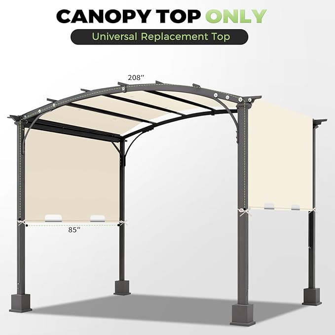 85'' x 208'' Universal Pergola Replacement Cover for Doubleton Steel Pergola L-PG080PST, Waterproof Sunshade Canopy Top for Patio Gazebo, Deck, Porch, Yard, Outdoor Cover Only (Beige)