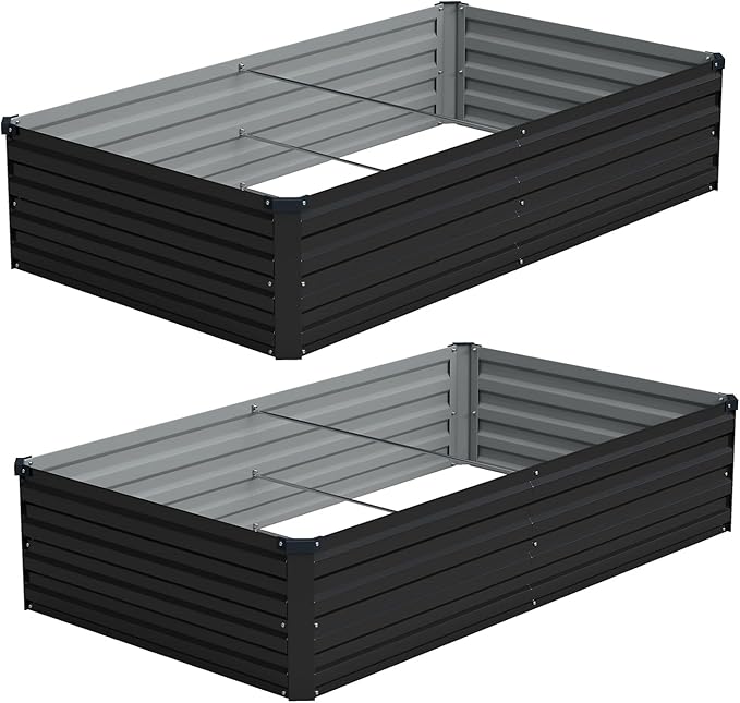 Vengarus 6x3x1FT (2 Pack) Galvanized Raised Garden Bed Kit, Outdoor Metal Planter Box for Vegetables, Rectangular Steel Container, Easy Assembly (Black)