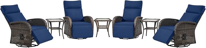 Belord 7 Piece Patio Furniture Set with 4 Swivel Recliner Chairs and 3 Side Tables, Dual-Adjust Wicker Chaise Lounge Chairs for Outdoor Patio Conversation, All-Weather Brown Rattan