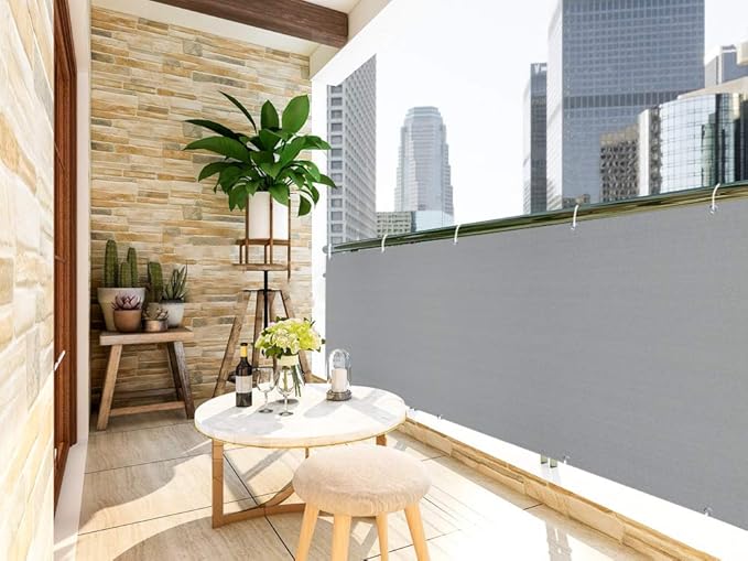 LOVE STORY 3'x16' Gray Balcony Screen Privacy Fence Cover (HDPE) UV Protection Weather-Resistant 3 FT Height Shield for Deck, Patio, Backyard, Outdoor Pool, Porch, Railing