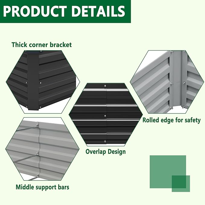 3 Pack 6x3x1FT Galvanized Raised Garden Beds Kit Outdoor Metal Gardening Planter Box for Vegetable Elevated Flower Herbs,Black