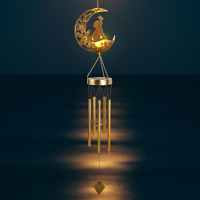 Moon Dog Wind Chime Outdoor, Handcrafted Metal Garden Wind Chimes with Dog & Moon Charms, Soothing Wind Bells for Patio Porch Decor, Weatherproof Gift for Lovers & Pet Owners
