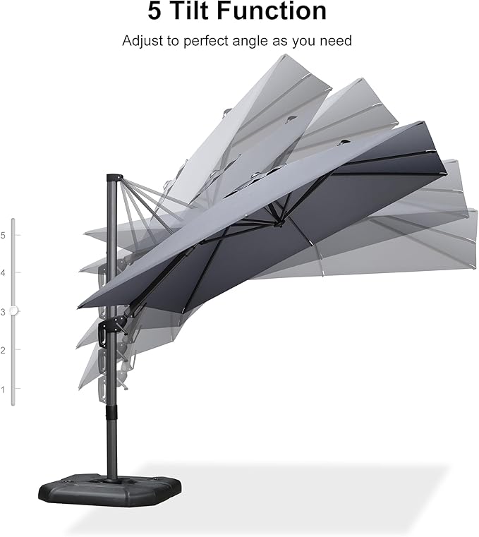 PURPLE LEAF 9' X 12' Left-right Tilt Patio Umbrella Outdoor Cantilever Swivel Rectangle Umbrella with Tilt Aluminum Offset Umbrella with 360-degree Rotation for Garden Deck Pool Patio Light Grey