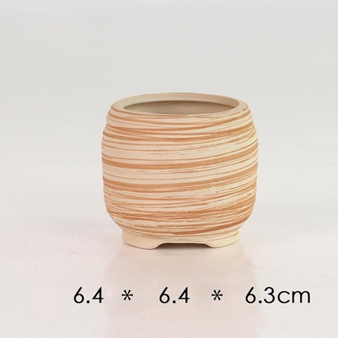 Sun-E 6 in Set 7.6 cm Ceramic Wooden Pattern Succulent Plant Pot Cactus Plant Pot Flower Pot Container Planter Gift Idea