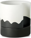 Nihow Self Watering Plant Pot: 8 Inch Ceramic Planter with Drainage Hole & Water Storage Plus for Indoor & Outdoor Plants - Cylinder Round Flower Pot for Succulent/Herbs/Violets - White & Wave Black