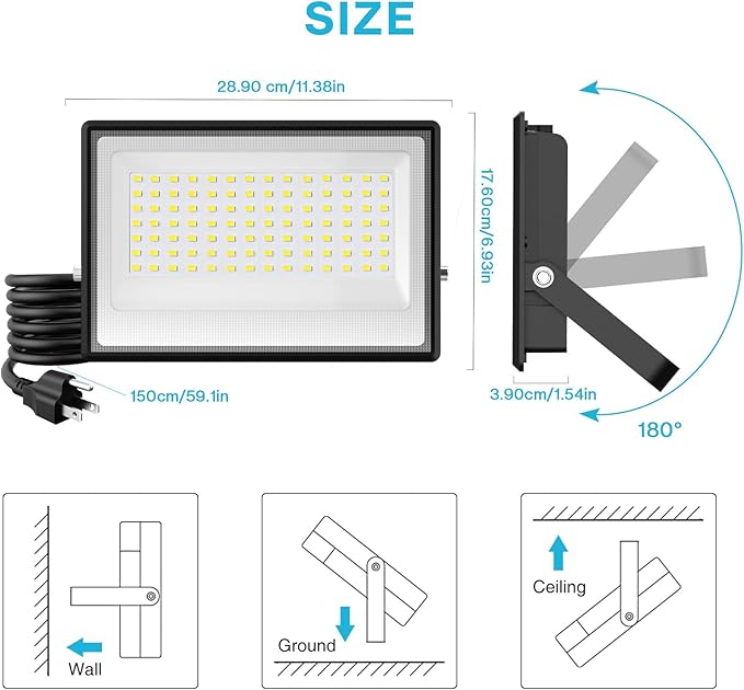 Olafus 2 Pack 130W LED Flood Light Outdoor, 13000lm LED Work Light with Plug, IP66 Waterproof Exterior Security Lights, 6500K Daylight White Outside Floodlights for Playground Yard Stadium Lawn