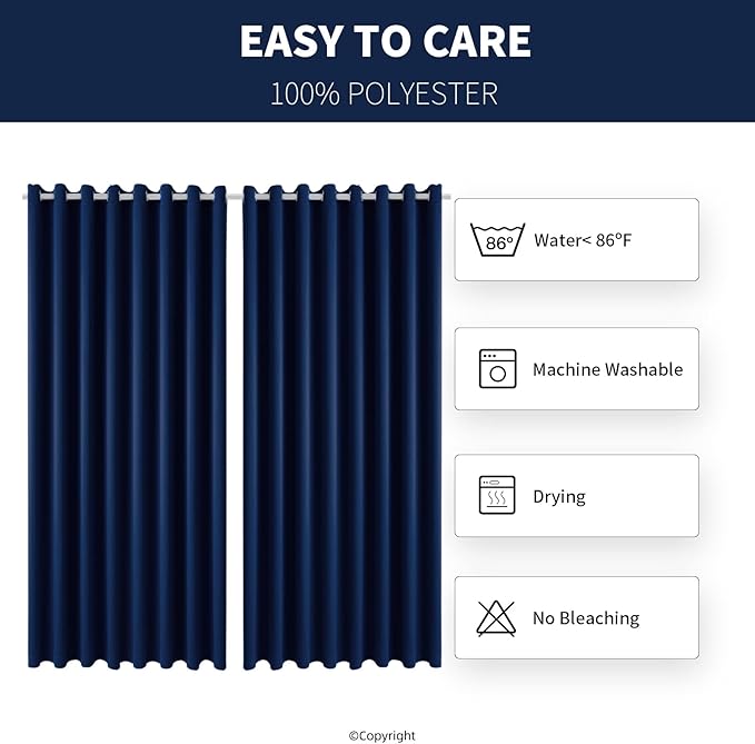 Waterproof Outdoor Curtain W105 x L95 - Grommet Top Sunlight Blocking Window Treatment Drapes Blackout Curtains for Home Bedroom Living Room Outdoor Patio Porch Pergola Cabana Gazebo (Navy)