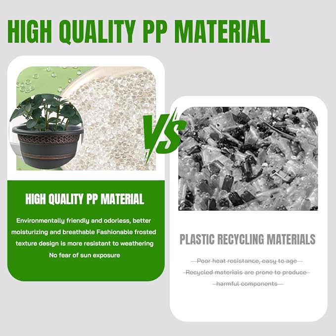 4 Pack 12 Inch Large Plant Pots, Plastic Flower Pot for Indoor & Outdoor with Drainage Holes & Saucer, Plaid Pattern Planters Garden Pots for Herbs Bronze
