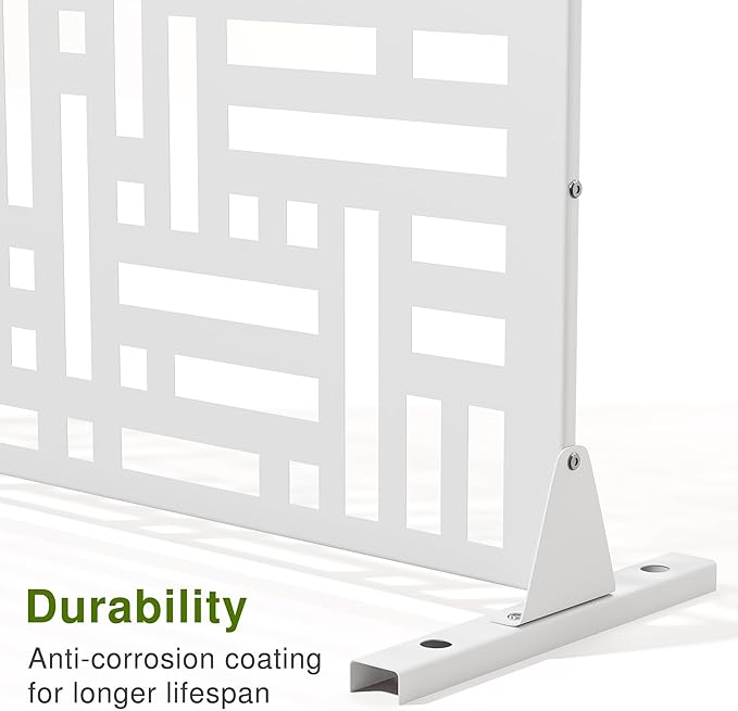 Casaphoria Metal Privacy Screen Outdoor, 72" H x 47" W Freestanding Decorative Privacy Screen for Patio Deck Balcony Garden with Stable Base, White-Helen