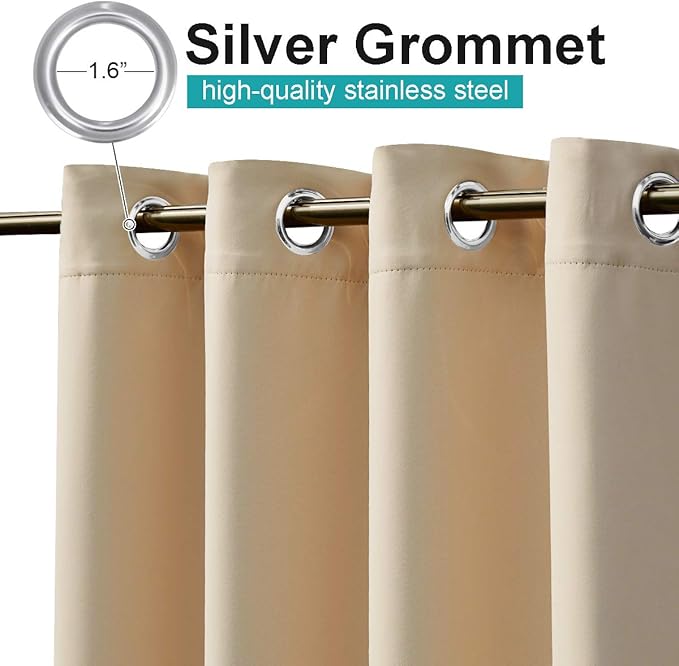 NICETOWN 2 Panels Outdoor Curtains for Patio Waterproof 108" Long, Triple Weave Stainless Steel Silver Grommet Thermal Insulated Privacy Room Darkening for Outdoor Living, Biscotti Beige, W52 x L108