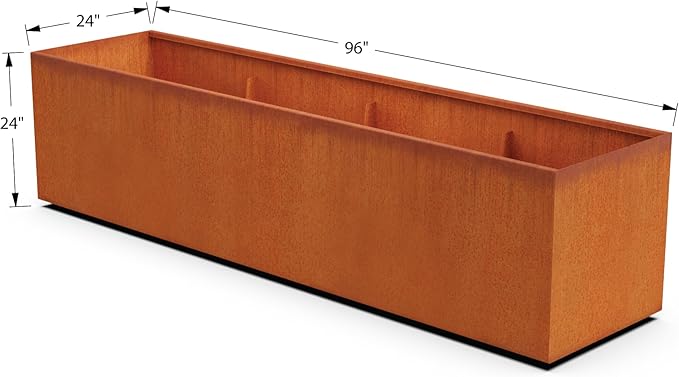 Plantercraft Large Rectangular Planters for Outdoor Plants 8 FT | Extra Large Corten Steel Planters, 96-Inch Metal Planter Rectangle for Commercial & Residential Landscapes, Fully Assembled