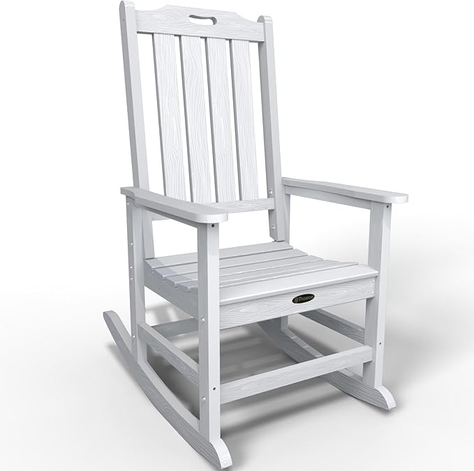 Oversized Rocking Chair, Outdoor Rocking Chair for Adults, All Weather Resistant Porch Rocker for Lawn Garden, White