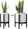 MUDEELA 14 Inch Tall Plant Stand for Indoor, Adjustable Width Bamboo Plant Stand for 8 9 10 11 12 Inches Pot, Single Tier Planter Holder Floor Stand, Mid Century Modern Style, Black, Without Pot