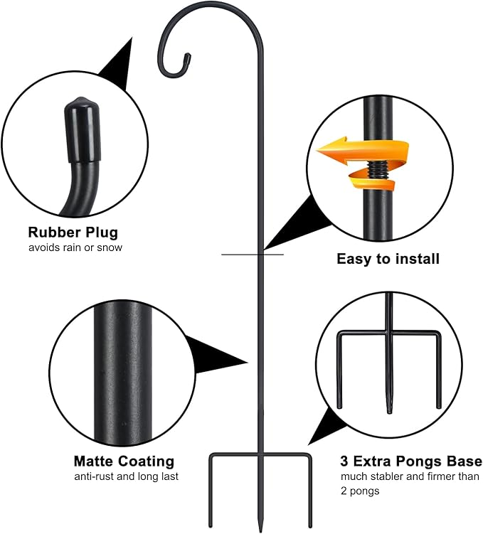 FEED GARDEN Adjustable 32 Inch Shepherd Hooks Thick Rust Resistant Steel Shepard Hooks for Outdoor Hanging Lanterns, Bird Feeders, Solar Lights, Weddings Decor 4 Pack
