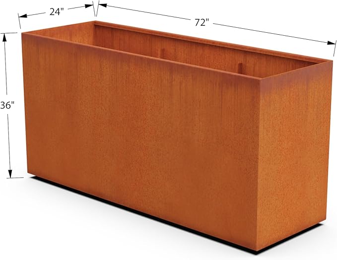 Plantercraft Extra Large Rectangular Planter for Outdoor Plants – 72x24x36 Corten Steel Planter Box for Patios, Decks & Privacy Screens | Heavy Duty Metal Planter Rectangle