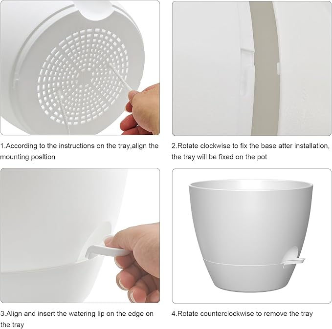 12 Inch Large Self Watering Pots, Flower Pots with Multi-Mesh Drainage Holes and Saucer, Planters for Indoor and Outdoor Garden Plants (White)
