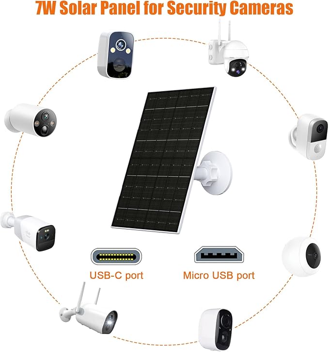 7W Solar Panel for Arlo Essential 2K (2nd Gen), Essential XL & Spotlight Cameras, USB-C Solar Charger for 5V Battery Cameras, IP66 Waterproof, 360° Adjustable Mount, 9.8ft Cable