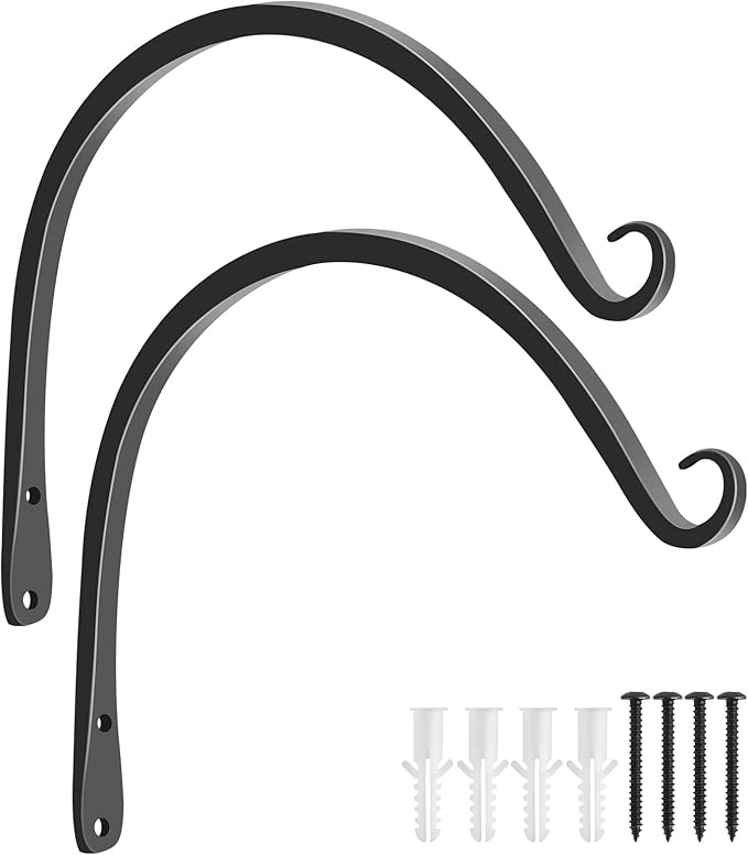 FEED GARDEN 2 Pack 10 Inch Hanging Plant Bracket Wall Hooks Decorative Plant Hangers for Outdoor Hanging Bird Feeders, Wind Chimes, Plant Baskets, Black