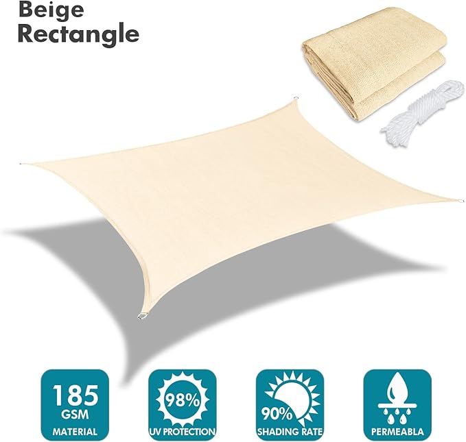 KANAGAWA 6'X18' Cream Custom Size Sun Shade Sail Rectangle UV Block Canopy Cover for Patio Backyard Lawn Garden Outdoor (Customized Available)