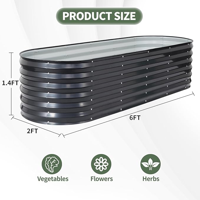 1MORE Raised Garden Bed- Planter Garden Boxes Outdoor, Raised Beds for Gardening.6X2X1.4FT(1pcs)-Grey