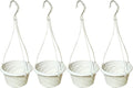 VIDELLY 4 Pieces Plastic Hanging Planters, 5.9 in Dia x 3.54 in H, Small Flower Plant Basket Pots Chain Holder Garden Decoration for Indoor and Outdoor Use, Beige White