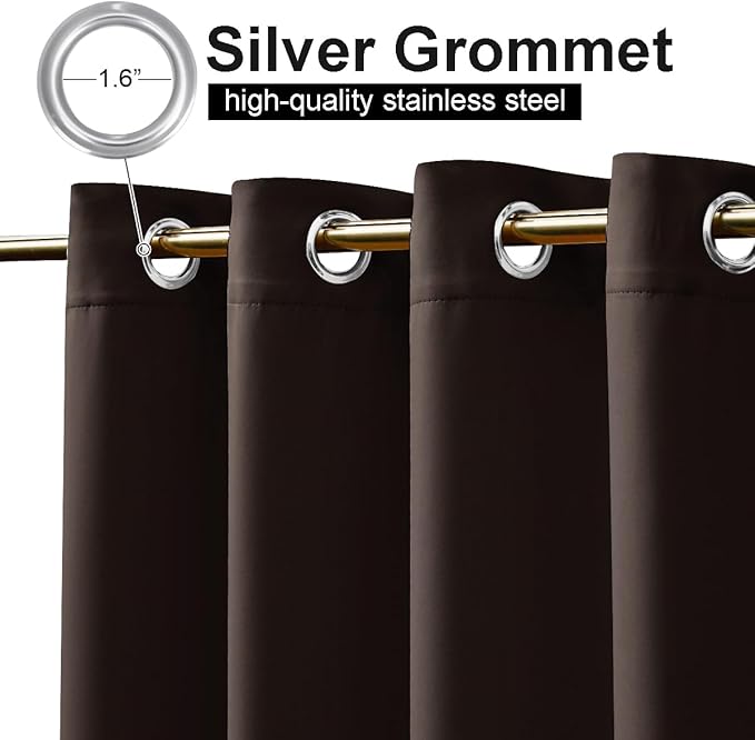 NICETOWN Outdoor Curtain 95 Long for Patio Waterproof, Thermal Insulated Blackout Curtain/Drape with Grommets on Top and Bottom for Indoors and Outdoors (1 Piece, 52 Inch by 95 Inch, Toffee Brown)