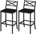 Bar Stools, Set of 2 Bar Chairs with Backrest and Footrest, 26" Tall Counter Bar Stools, Kitchen Breakfast Bar Chairs, Easy Assembly, for Dining Room, Black BAHB0901N1