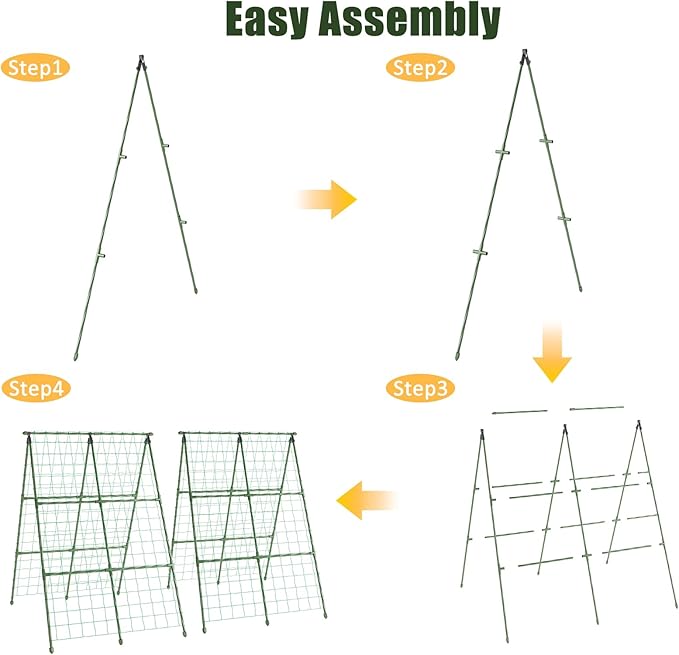 Miory Cucumber Trellis for Raised Beds, 2 Pack 32x48" A-Frame Garden Trellis, Climbing Plant Support with Netting for Cucumber Tomato Bean Pea