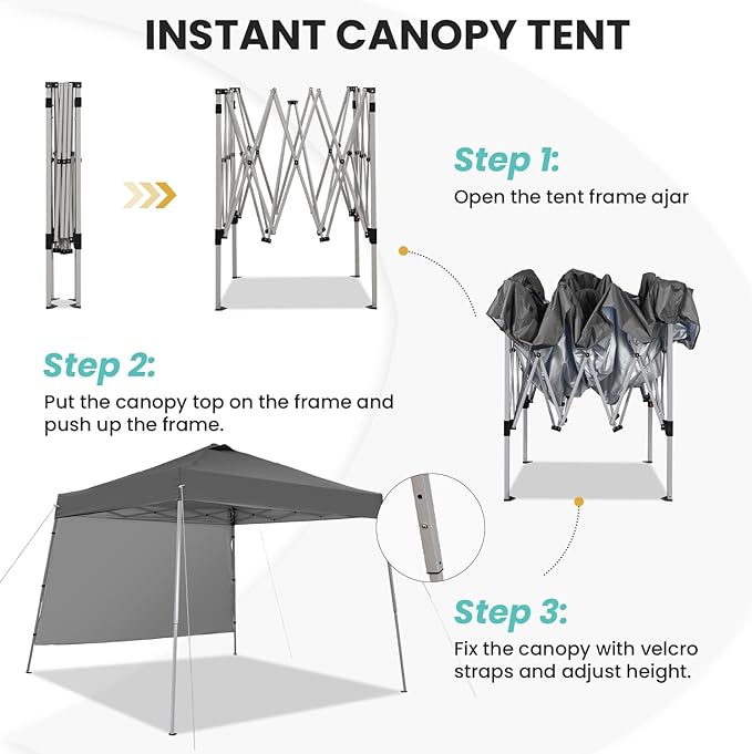 Canopy Tent, 10X10 FT Pop Up Canopy Outdoor Tent Slant Legs with Carrying Bag, Portable Gazebo Shelter - 8X8 FT Canopy Cover (Dark Grey with 1 Sidewall)