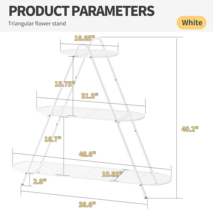 Plant Stand for Patio, 3-Tier Metal Plant Shelf–Indoor/Outdoor Display Rack for Multiple Pots, Heavy Duty Plants, Garden Flower Organizer (White)