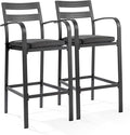 VINGLI Outdoor Bar Stools Set of 2, All-Weather Bar Height Aluminum Stools with 1.6" Thick Cushion, Rust-Proof Patio Chairs for Backyard, Poolside, Balcony & Kitchen Island (Dark Gray)