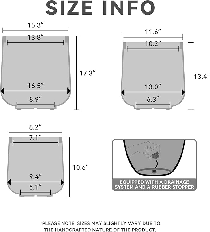 Kante 15.3"+11.6"+8.2" Dia Round Concrete Planter, Large Outdoor Indoor Planter Pots Containers with Drainage Holes and Rubber Plug for Home Garden Patio, Gray Concrete