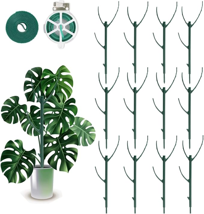 12 Pack Stackable Monstera Plant Support Stakes, 90inch Climbing Plant Sticks Structures with Garden Ties, Durable Alternative to Moss Pole for Indoor Outdoor Plants