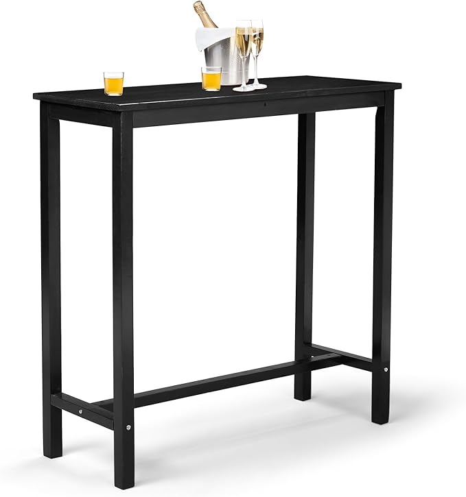 VINGLI Wooden Outdoor Bar Table, Wood Patio Counter Height Table, Weather-Resistant Patio Pub Table for Garden, Balcony, Poolside, Backyard, Indoor Use (Black, 39")