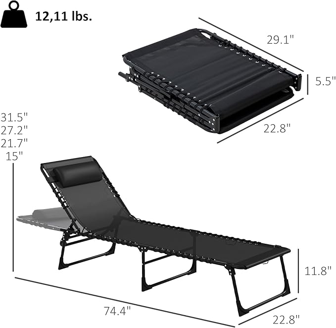 Outsunny Folding Chaise Lounge Chair Set of 2, Patio Sun Tanning Chair, Outdoor Chaise Lounger with 4-Position Reclining Back, Breathable Mesh Seat for Beach, Poolside, Black
