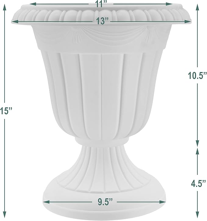 Arcadia Garden Products PL10GY Indoor/Outdoor Classic Traditional Plastic Urn Planter, 15" x 13", Gray