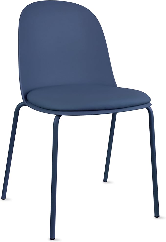 2xhome Parent Modern Stackable Armless Dining Chair | Plastic Shell Seat with Metal Legs | Indoor or Outdoor Use | Home Kitchen Patio (4, Blue, Padded Seat)