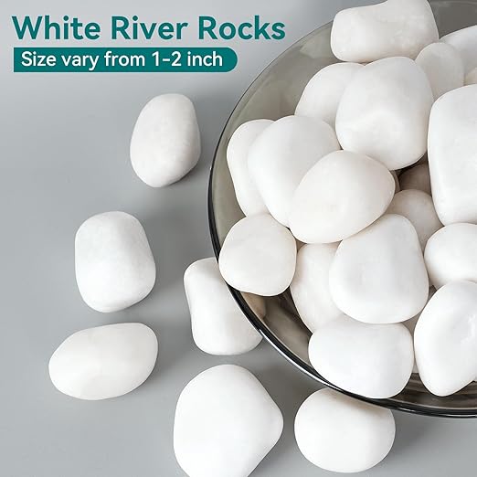 30 lbs White Rocks for Landscaping, 1-2 inch Decorative Rocks for Plants Indoor, Large Polished River Rocks for Garden, Outdoor Landscaping, Walkways, Yard, Plants Pots, Vases, Crafts