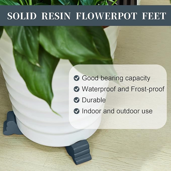 Kigeli 6 Pcs Resin Garden Pot Feet for Outdoor Planters 3 Inch Long 1.5 Inch Tall Flower Handmade Elevator Plant Feet Frost Proof Lifter for 14-20 in Pot(Blue Gray)