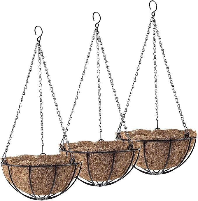 Tosnail 3 Pack 10" Metal Hanging Flower Pots Hanging Planters Plant Basket with Coco Fiber Liners