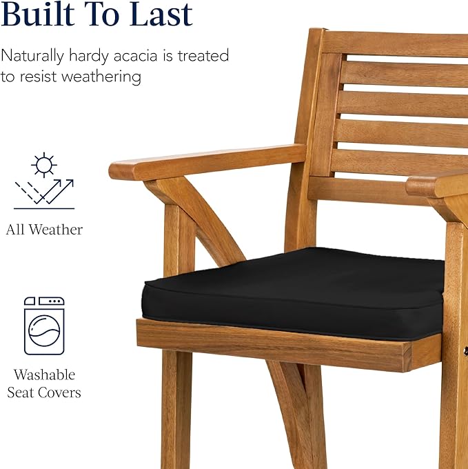 Best Choice Products Set of 2 Outdoor Acacia Wood Bar Stools Bar Chairs for Patio, Pool, Garden w/Weather-Resistant Cushions - Black