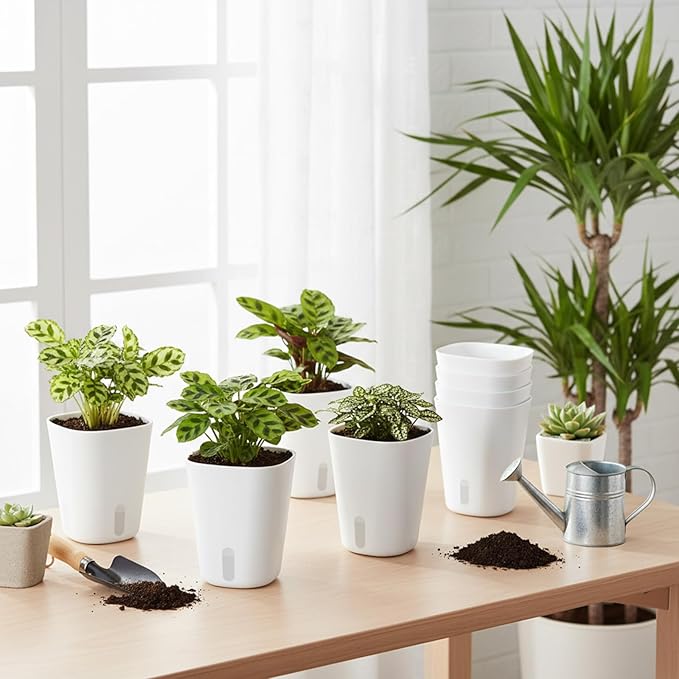 10 Sets 4" Self Watering Pots for Indoor Plants, Plastic Self Watering Planter Pots with Visual Water Level Clear Inner Cup and Multiple Vents for House Plants, Flowers, African Violets