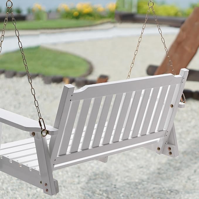 Anraja Wooden Porch Swing 2-Seater, Bench Swing with Hanging Chains, Heavy Duty 800 LBS, for Outdoor Patio Garden Yard, 4 Ft, White